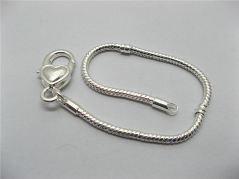 4Pcs Sliver Heart Clasp European Bracelet 20cm ac-str218 - Click Image to Close